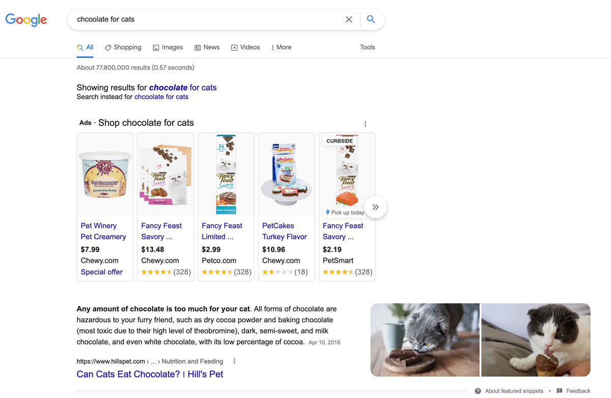 serp analysis example with ads and featured snippet