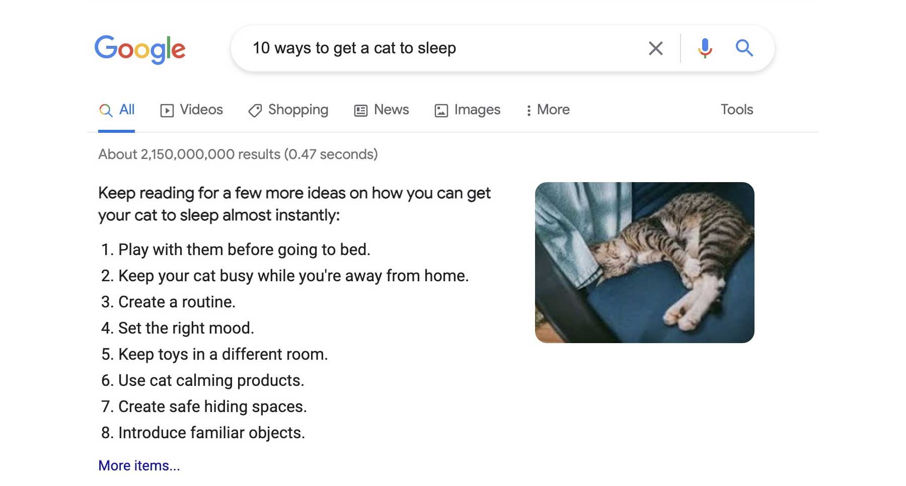 list example of a featured snippet SERP