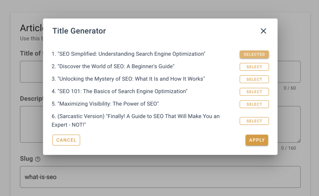 Generate SEO Optimized Titles with ChatGPT