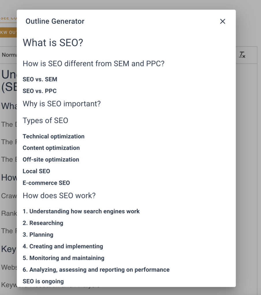 Create an outline from the SERP