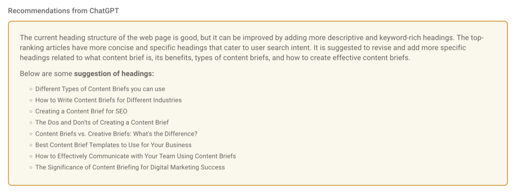 SEO Audit - Content Structure recommandations from ChatGPT