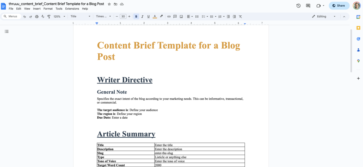 Content Brief Template for a Blog Post (Download Example) thruuu