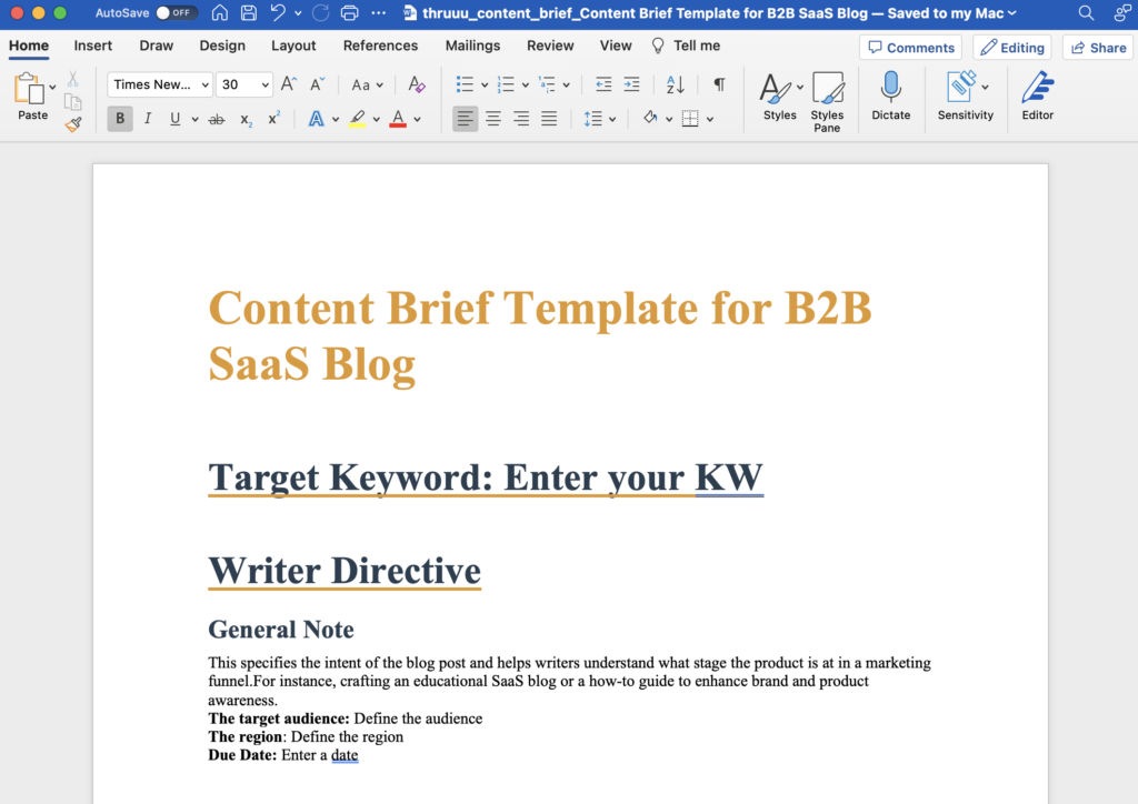Download the MS Word .DOCX Version of the Content Brief Templates for B2B SaaS Blog.