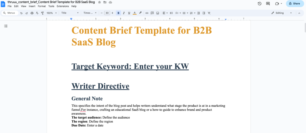Download the Google Doc Version of the Content Brief Templates for B2B SaaS Blog.