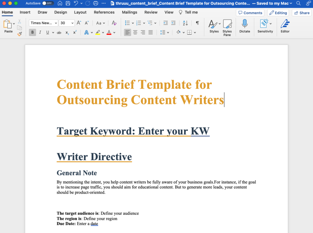 Download the MS Word .DOCX Version of the Content Brief Templates for Outsourcing Content Writers.