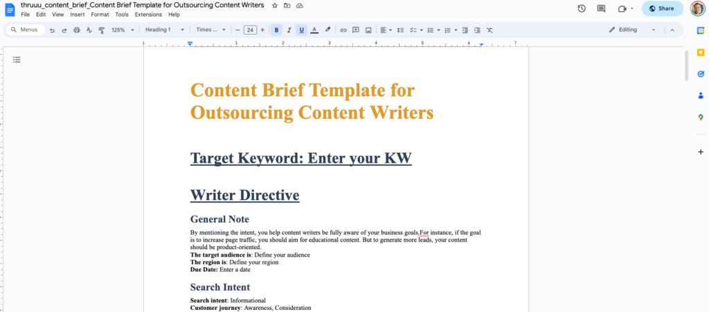Download the Google Doc Version of the Content Brief Templates for Outsourcing Content Writers.