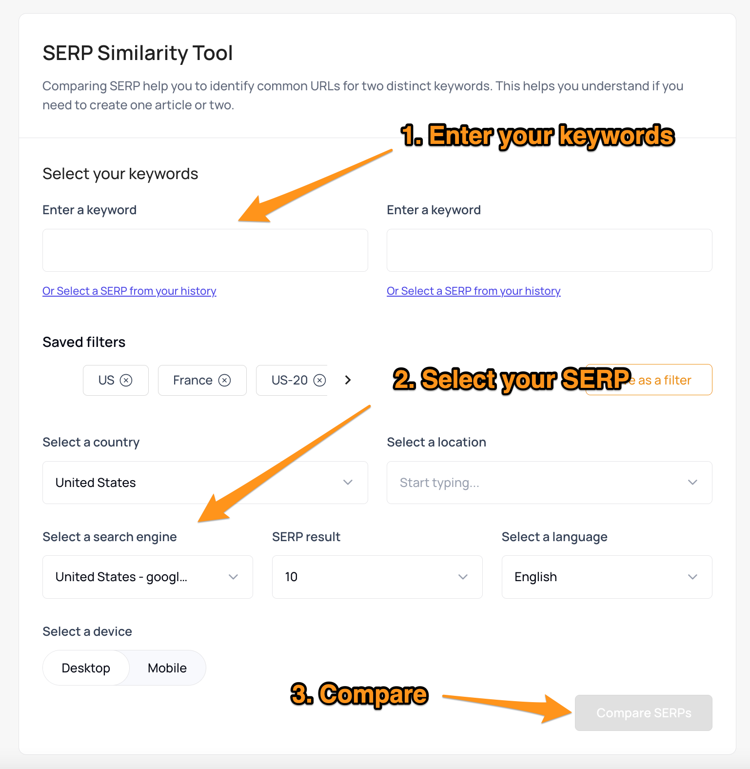 Start by entering two keywords to compare