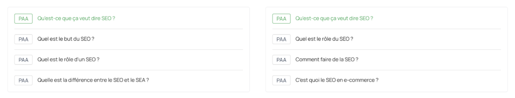 Comparer les PAA et les recherches associées entre deux SERP