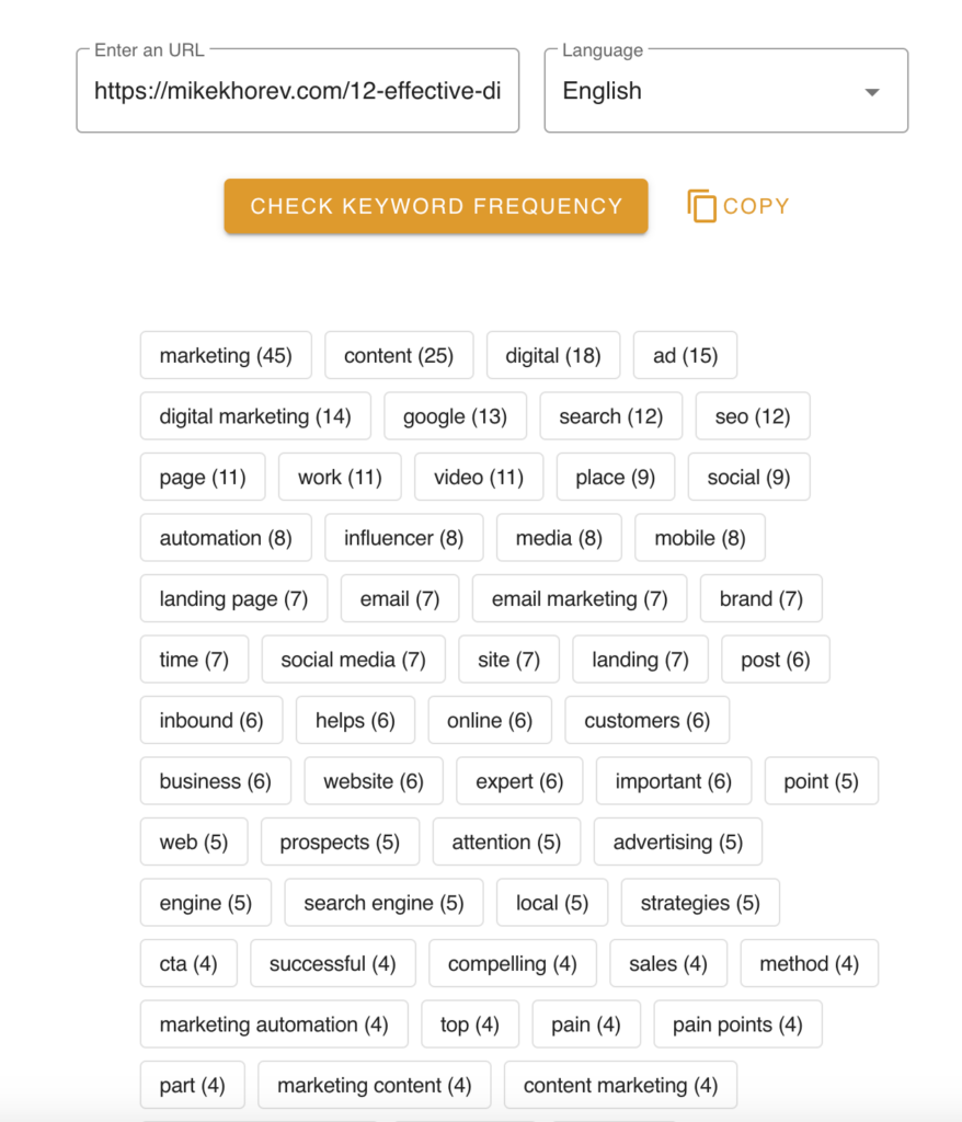 thruuu Free Keyword Density Checker