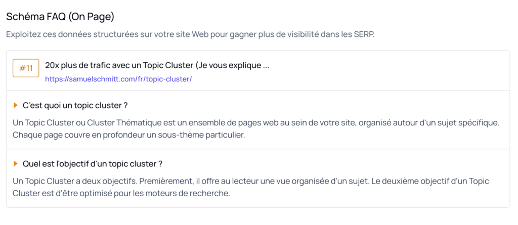 Obtenir tous les schémas FAQ de la SERP