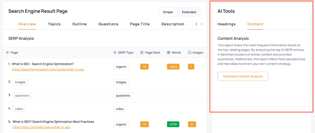 Getting started with the Content Analysis tool