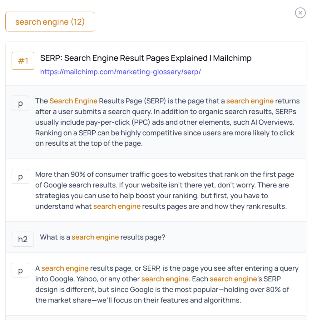 Understand how top ranking pages on Google use keywords