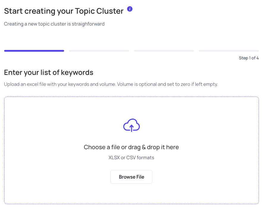 Upload a list of keywords to cluster