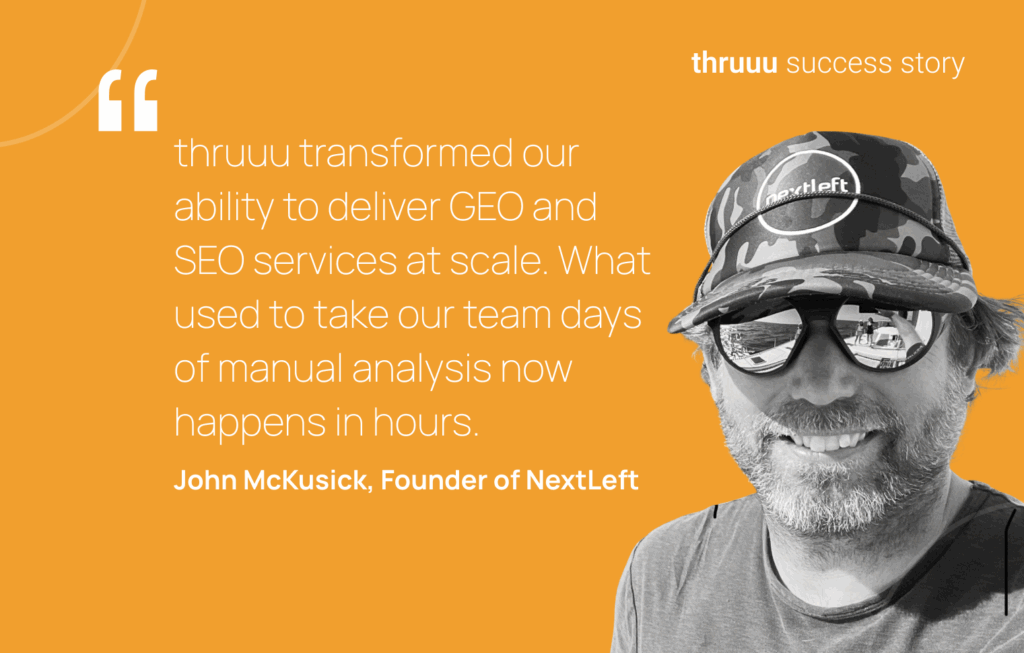 John McKusick, Founder of NextLeft and happy thruuu user wearing a hat