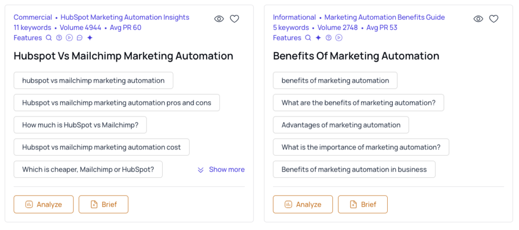 Then you will see in the interface, all the similar queries grouped by intent.