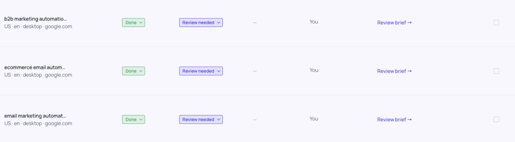 Three briefs waiting for review in the Content Pipeline