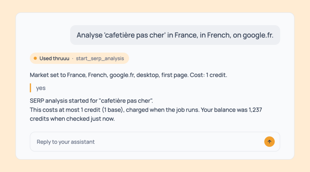 Prompt 3: Analyse another country and language, shown in an AI assistant with the thruuu output
