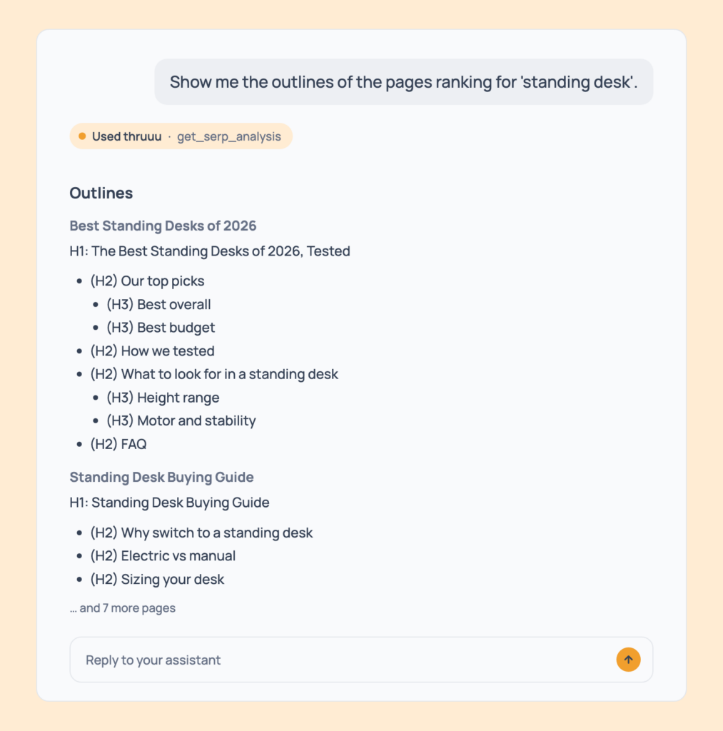 Prompt 10: See the competitors' outlines, shown in an AI assistant with the thruuu output