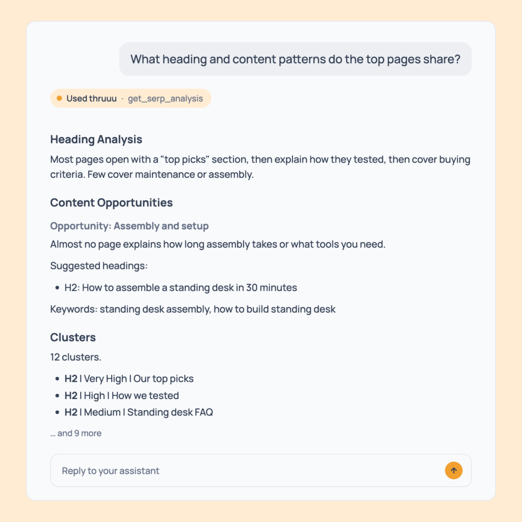 Prompt 15: Find the heading and content patterns, shown in an AI assistant with the thruuu output