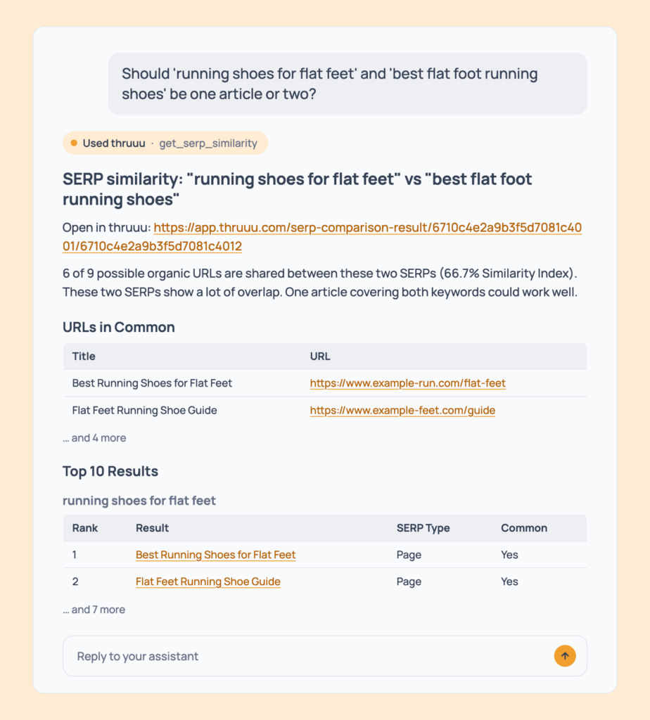Prompt 16: One article or two?, shown in an AI assistant with the thruuu output