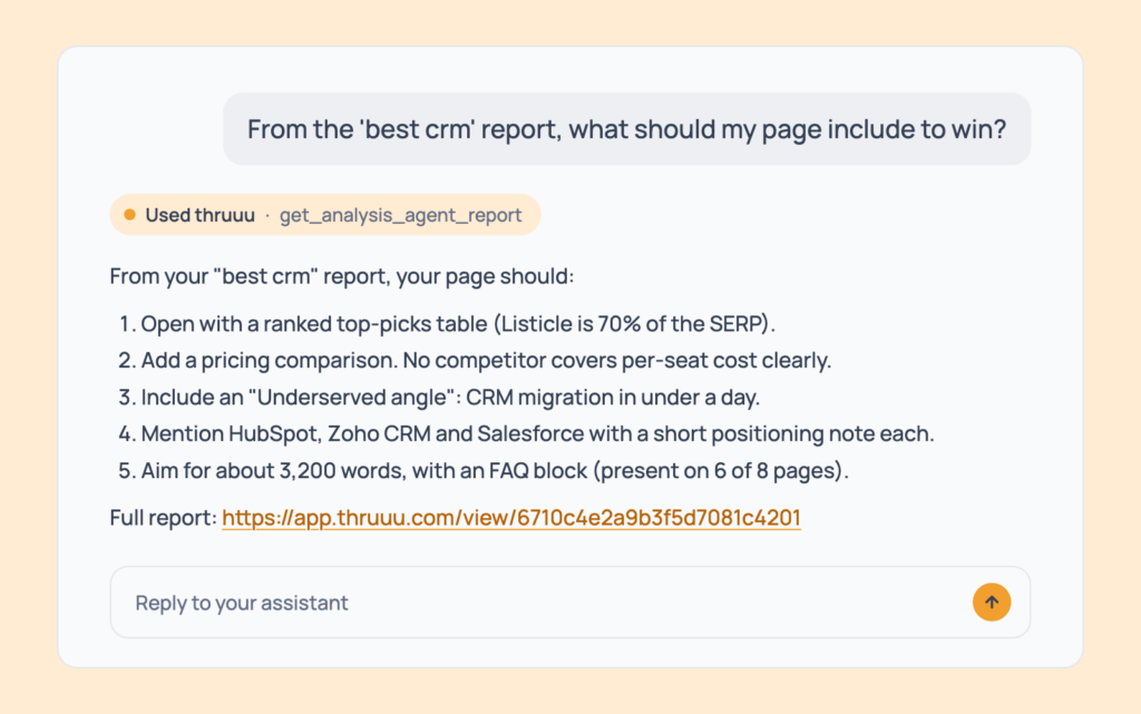 Prompt 22: Turn the report into a to-do list, shown in an AI assistant with the thruuu output