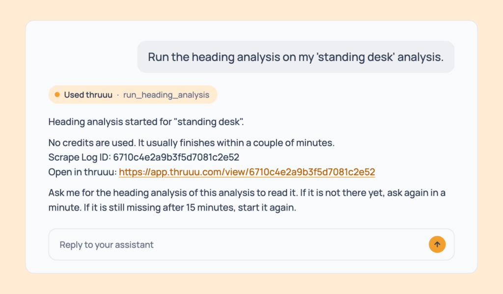 Prompt 24: Run the heading analysis, shown in an AI assistant with the thruuu output