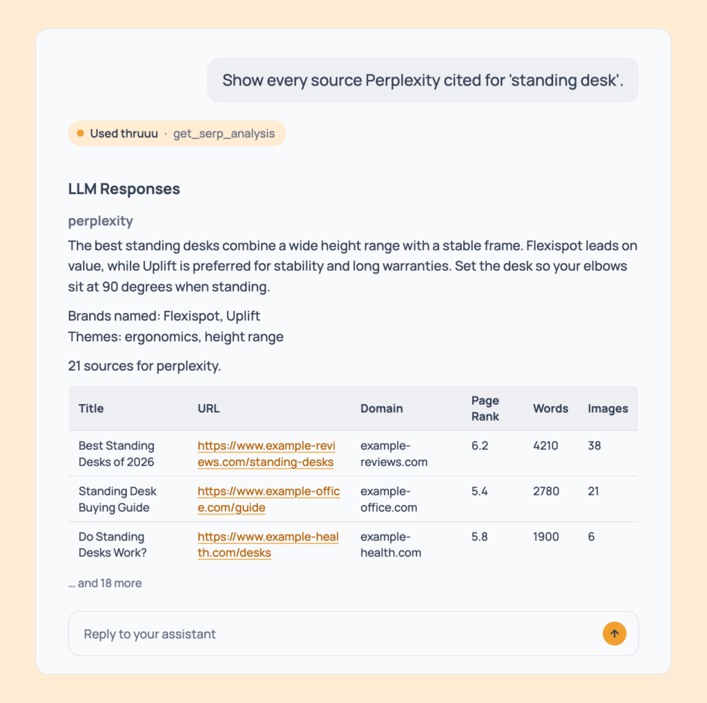 Prompt 33: List every source one engine cited, shown in an AI assistant with the thruuu output