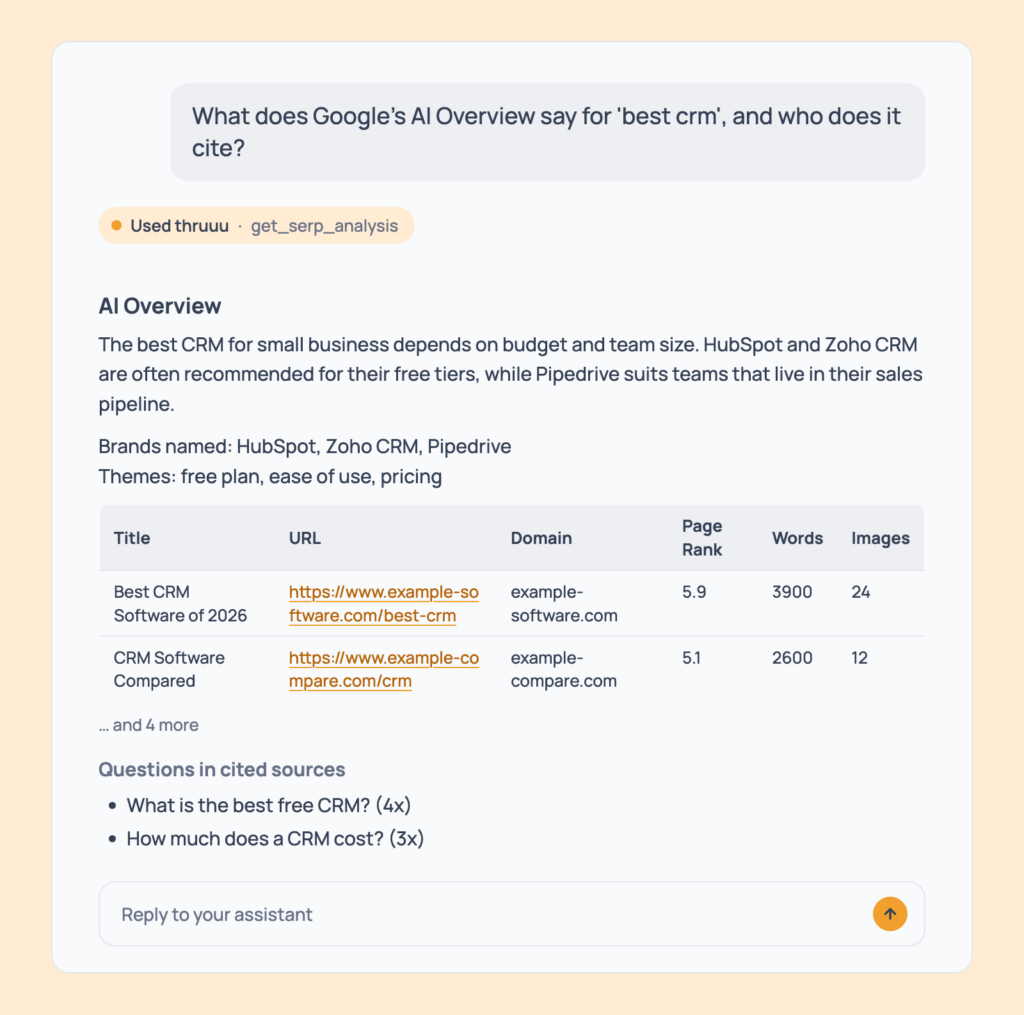 Prompt 36: Read Google's AI Overview and its sources, shown in an AI assistant with the thruuu output