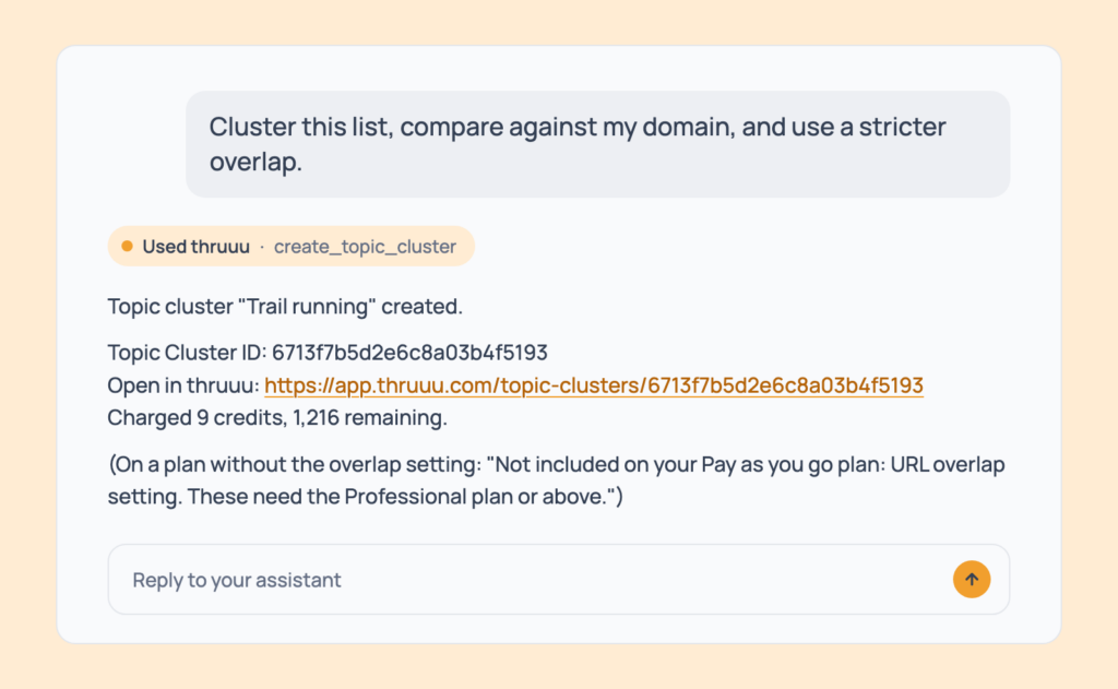 Prompt 55: Compare clusters against your domain, shown in an AI assistant with the thruuu output