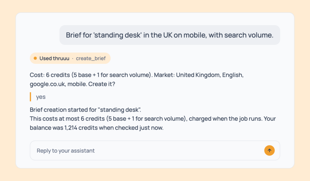 Prompt 80: Brief another market, shown in an AI assistant with the thruuu output
