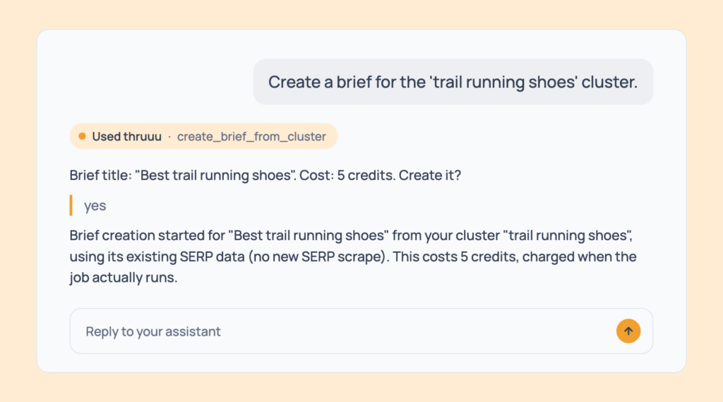Prompt 82: Brief a cluster, shown in an AI assistant with the thruuu output