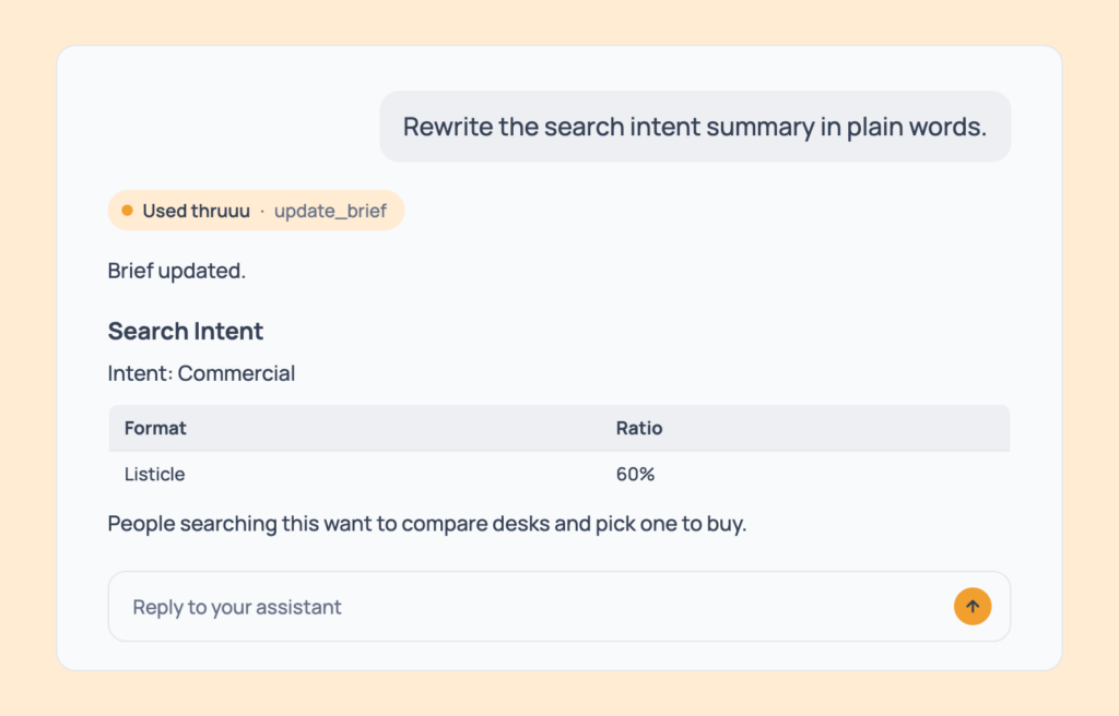 Prompt 93: Rewrite the search intent summary, shown in an AI assistant with the thruuu output