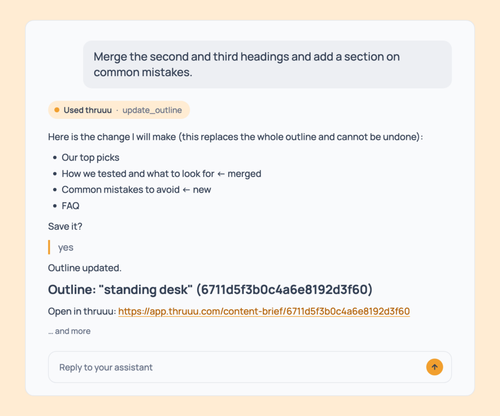 Prompt 96: Restructure the outline, shown in an AI assistant with the thruuu output