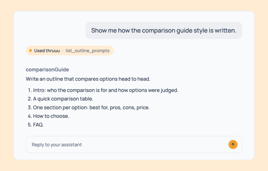 Prompt 99: Read how a style is written, shown in an AI assistant with the thruuu output