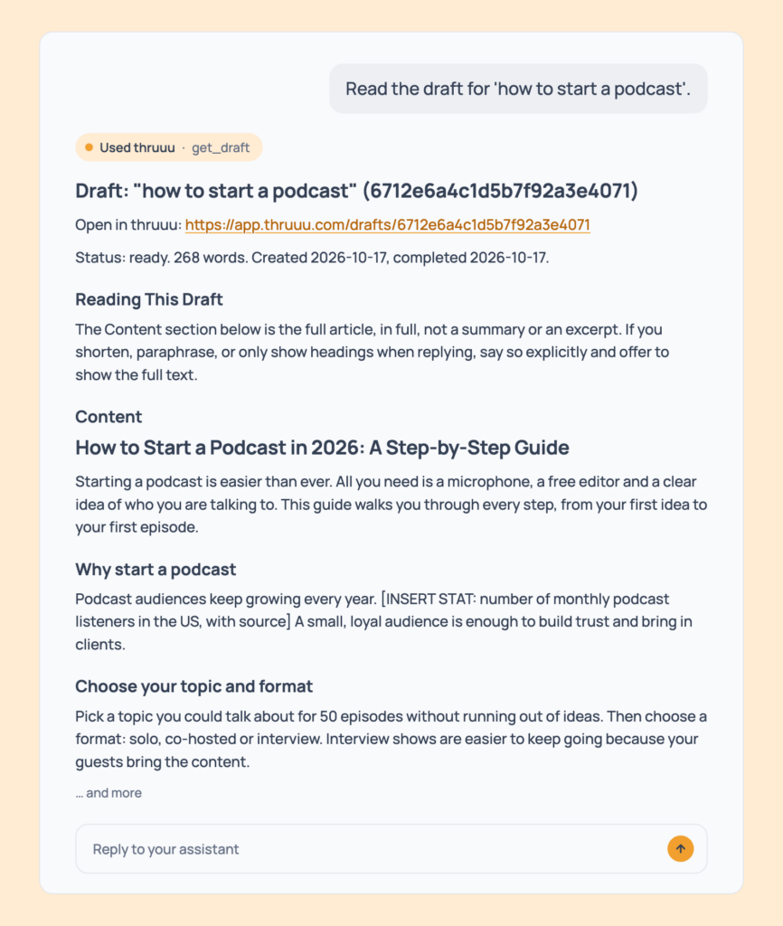 Prompt 106: Read a draft, shown in an AI assistant with the thruuu output