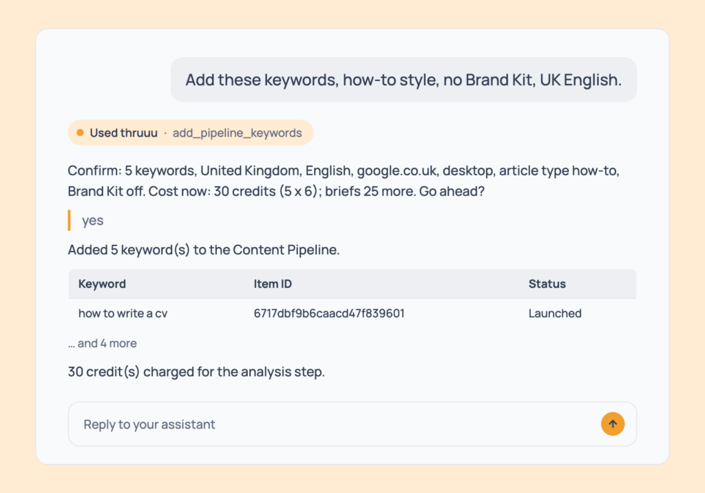 Prompt 112: Choose the style, template and market, shown in an AI assistant with the thruuu output
