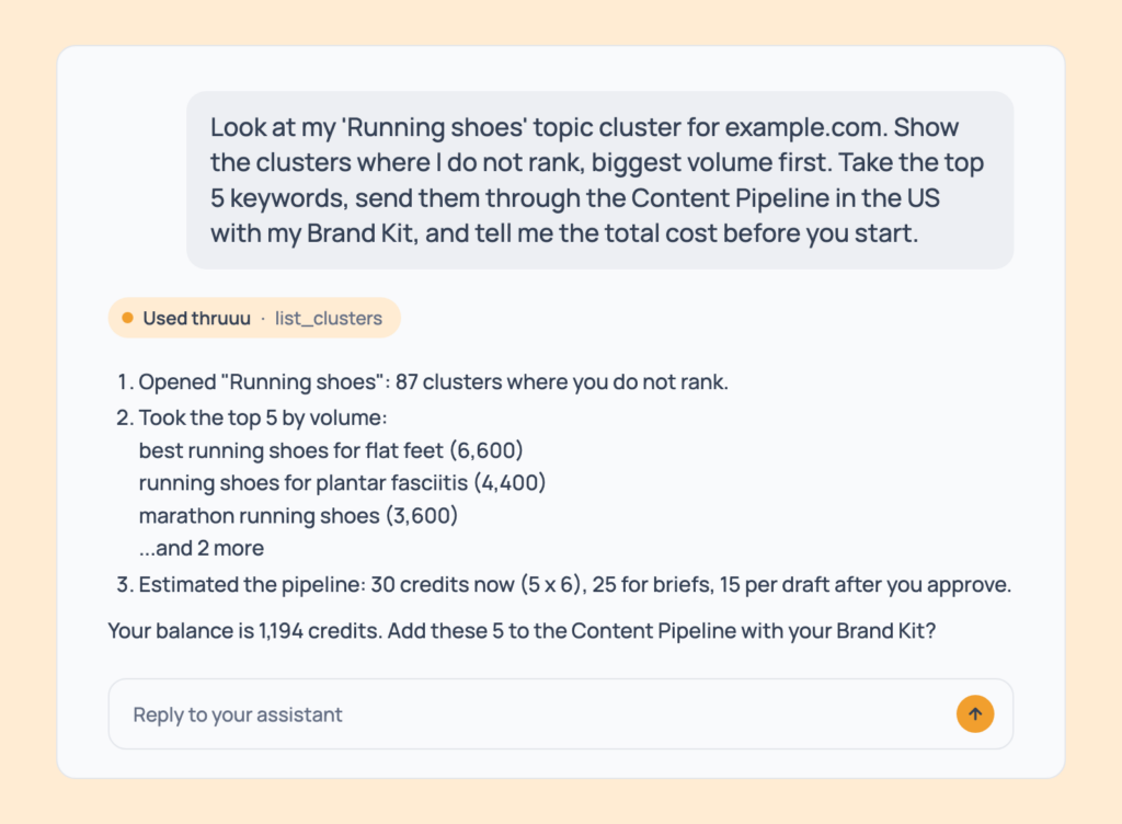 Prompt 126: Find gaps, then fill them, shown in an AI assistant with the thruuu output