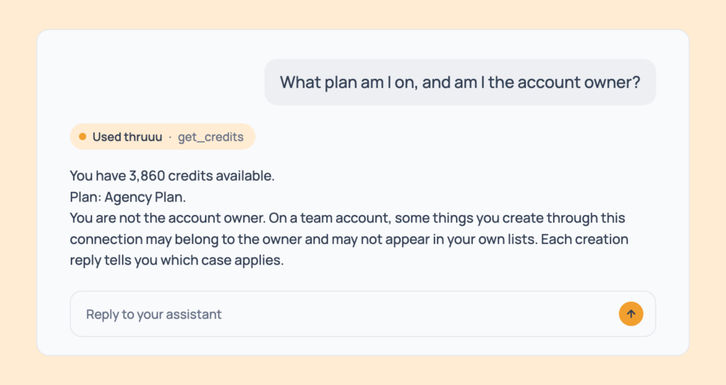 Prompt 135: Check your plan and role, shown in an AI assistant with the thruuu output