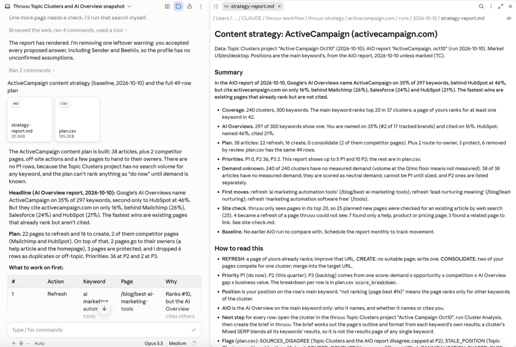 strategy-report.md open next to the chat